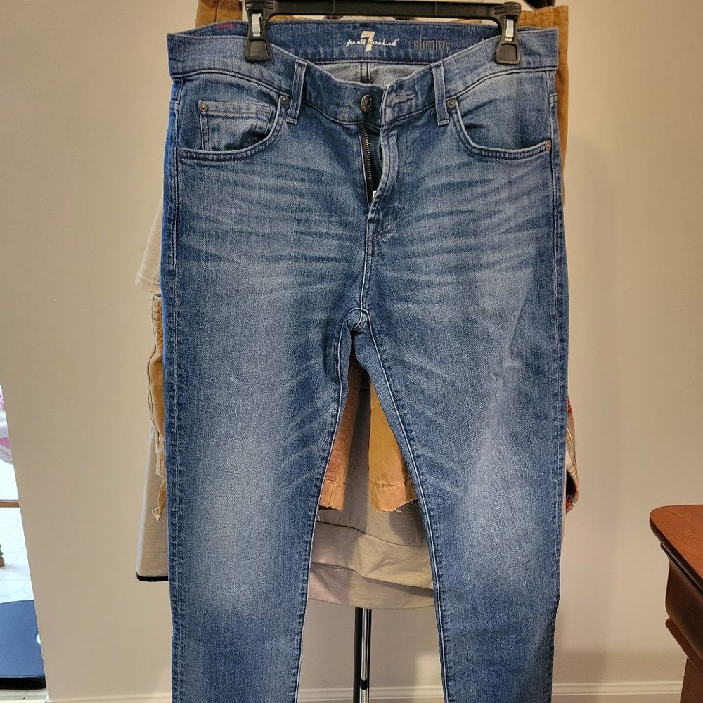 7 For All Mankind 32x32 Slimmy Slim Straight Stretch Light Wash Jeans